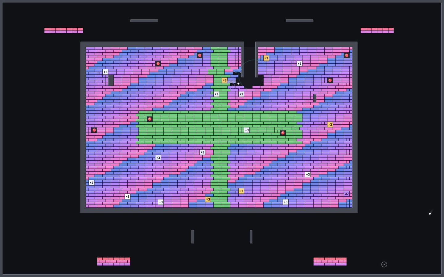 A single ball bounces until it finds the gap: through the steel tunnel and into a sealed chamber of tiny bricks.
